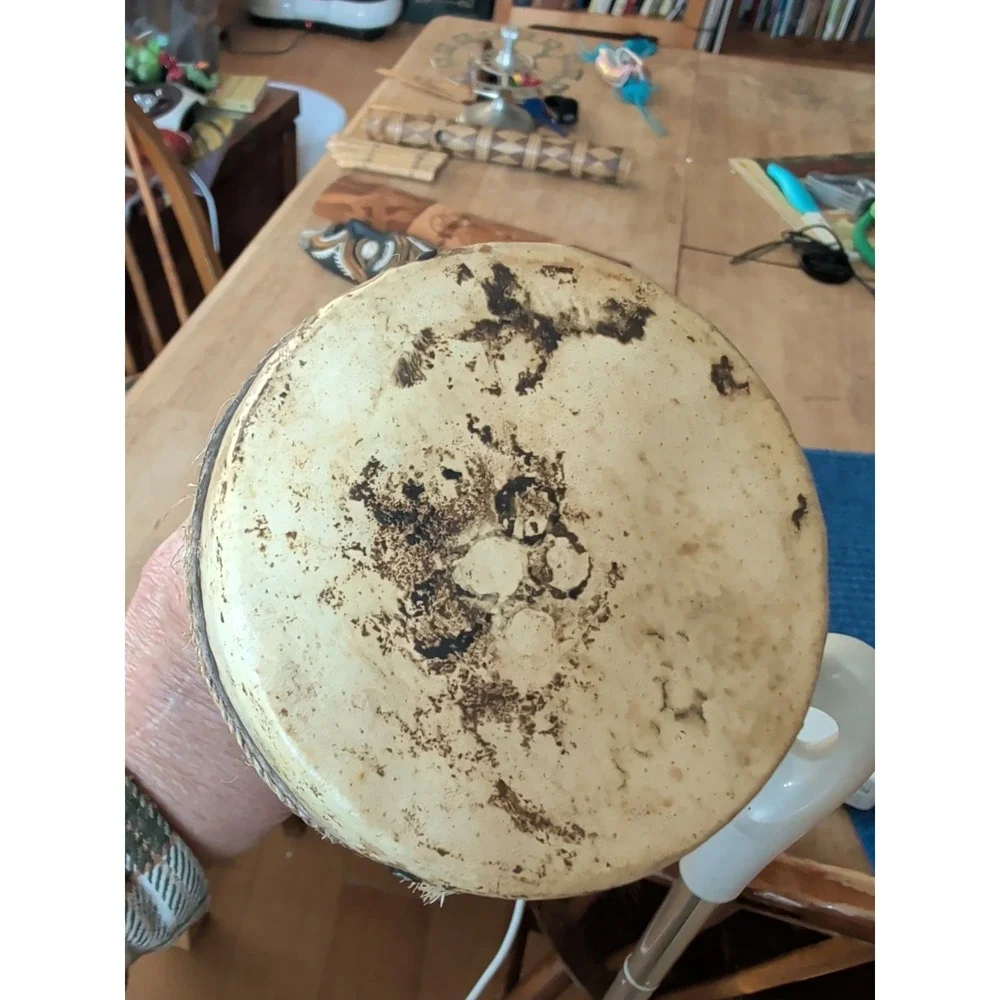 Kundu Tribal New Guinea Wood Drum Fur Trim Drum Head Needs Tightening